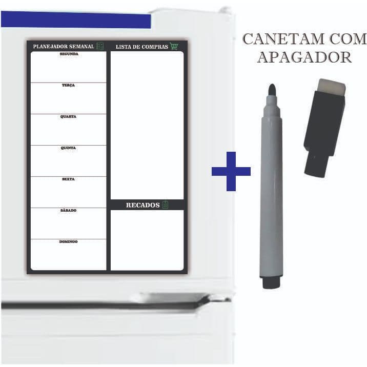 Imã de Geladeira Planner Semanal com Caneta com Apagador na Ponta