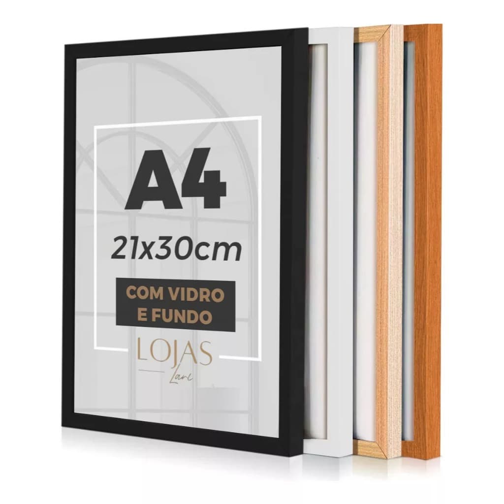 Moldura A4 21x30Cm Com Vidro Quadros Fotos Certificado (Escolha o tamanho desejado)