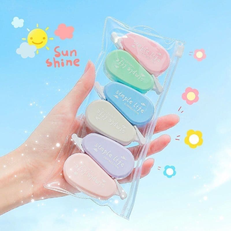 kit 6 Peças Fita Corretiva Criativa Para Correção E Efetiva Artigos De Papelaria, Escola, Escritório 5mmx5m(colorido)