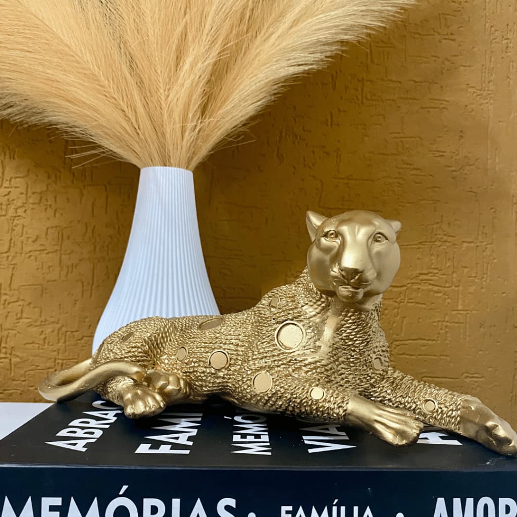 Pantera Negra 33cm Manto Sisal Deitada Estatueta Decorativa Sala Mesa Escritório