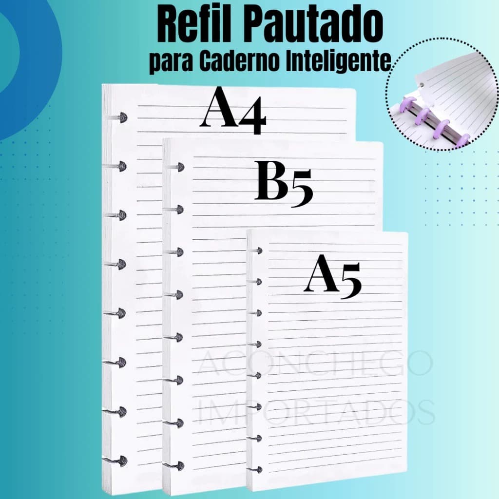 Refil Personalizado Para Caderno Inteligente Disco 8/10/11 e A4 B5 A5 com 80 Folhas Pautada De Disco