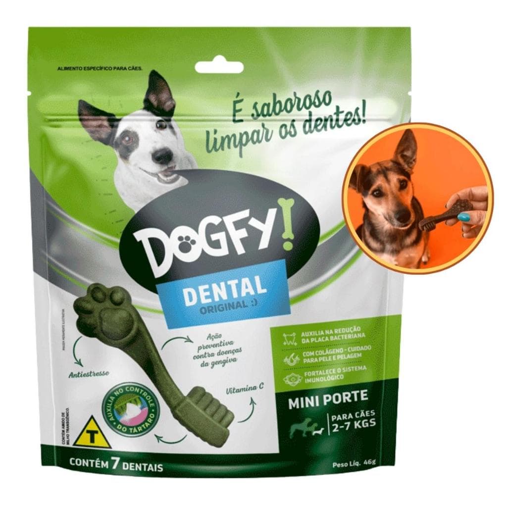 Petisco Dental Dogfy Mini para Cães 2 a 7kg - 7 Unidades, Antitártaro e Vitamina C