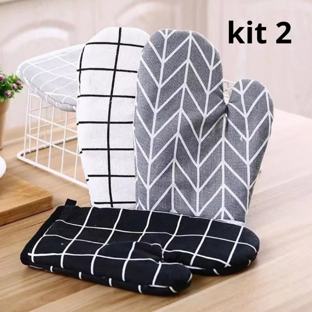 kit 2 Luvas Nórdicas De Tecido De Linho De Algodão Fresco Para Forno Microondas Cozinha Doméstica Isolamento Térmico