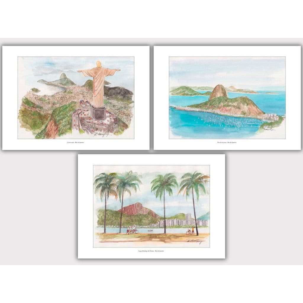 KIT 3 Cartões Postais do Rio de Janeiro | Arte em Aquarela | Cartão Postal 15x10 | Verso Impresso