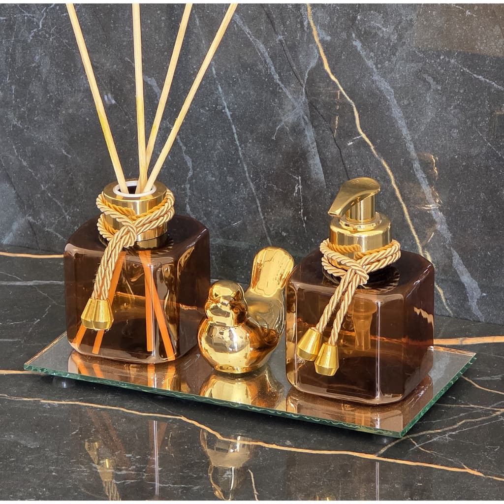 Kit Lavabo Plástico Dourado Luxo Passaro Presente Decoração Escritorio Empresa