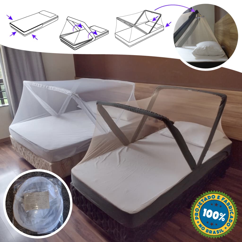 Mosquiteiro Resistente Acoplável em Colchões - Tenda retrátil e portátil - Solteiro e Casal