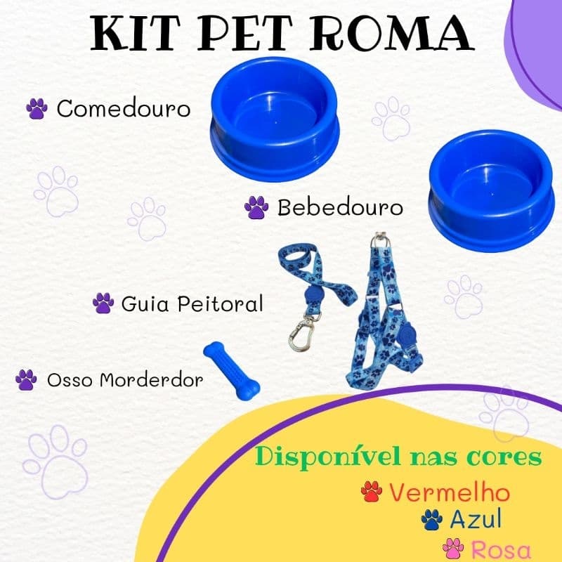 Kitzinho Para Cachorro Gato Roma Comedouro Bebedouro Peitoral Pet