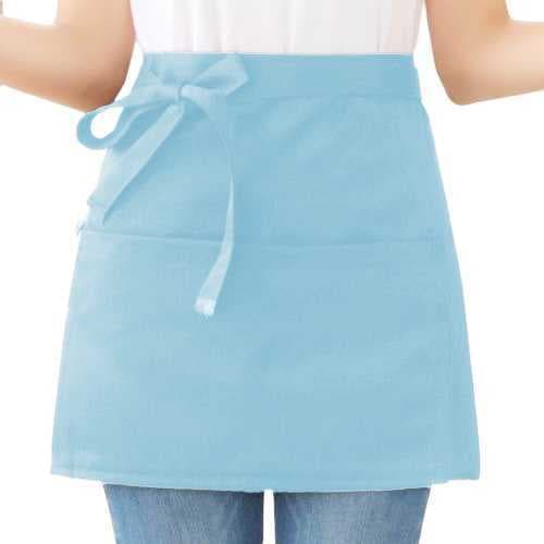 Avental Cintura Curto Brim Algodão com 2 Bolsos Liso Azul Claro Uniforme Chef Cozinha Restaurante