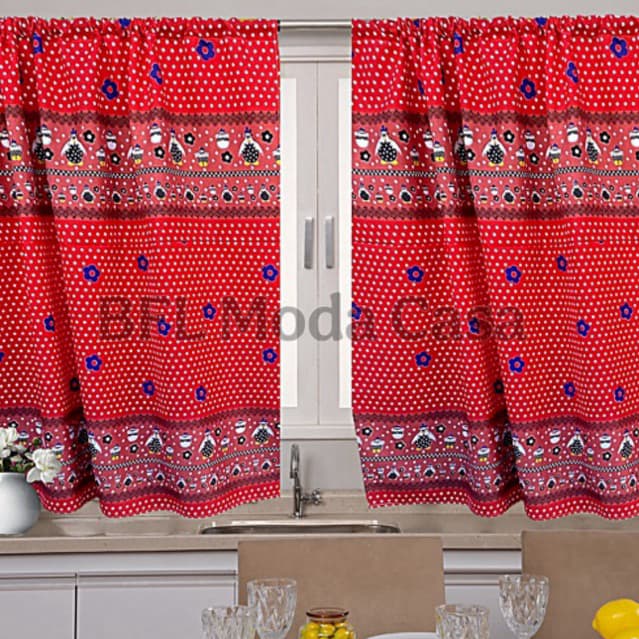 Cortina De Cozinha 2 Metros Estampado - Poliéster
