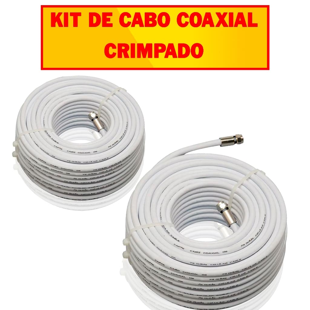 Kit Cabo Coaxial Rg59 com Conector Pressão Crimpado 60% - Escolha o Tamanho