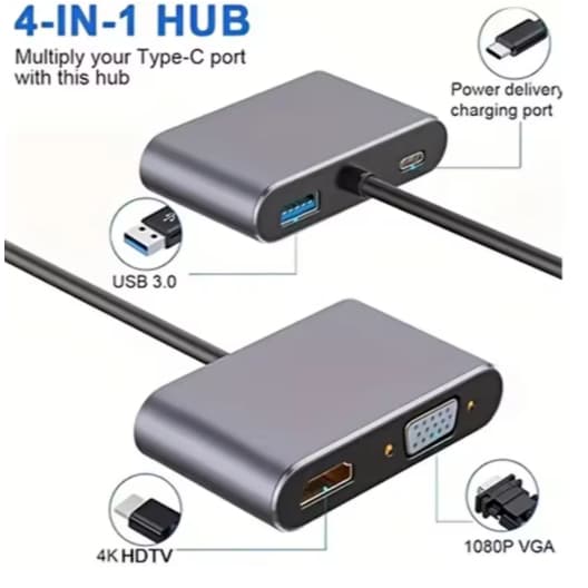 Hub usb-c Adaptador Usb Tipo C 4 Em 1 Com Hdmi 4k Mac Pro/air/m1