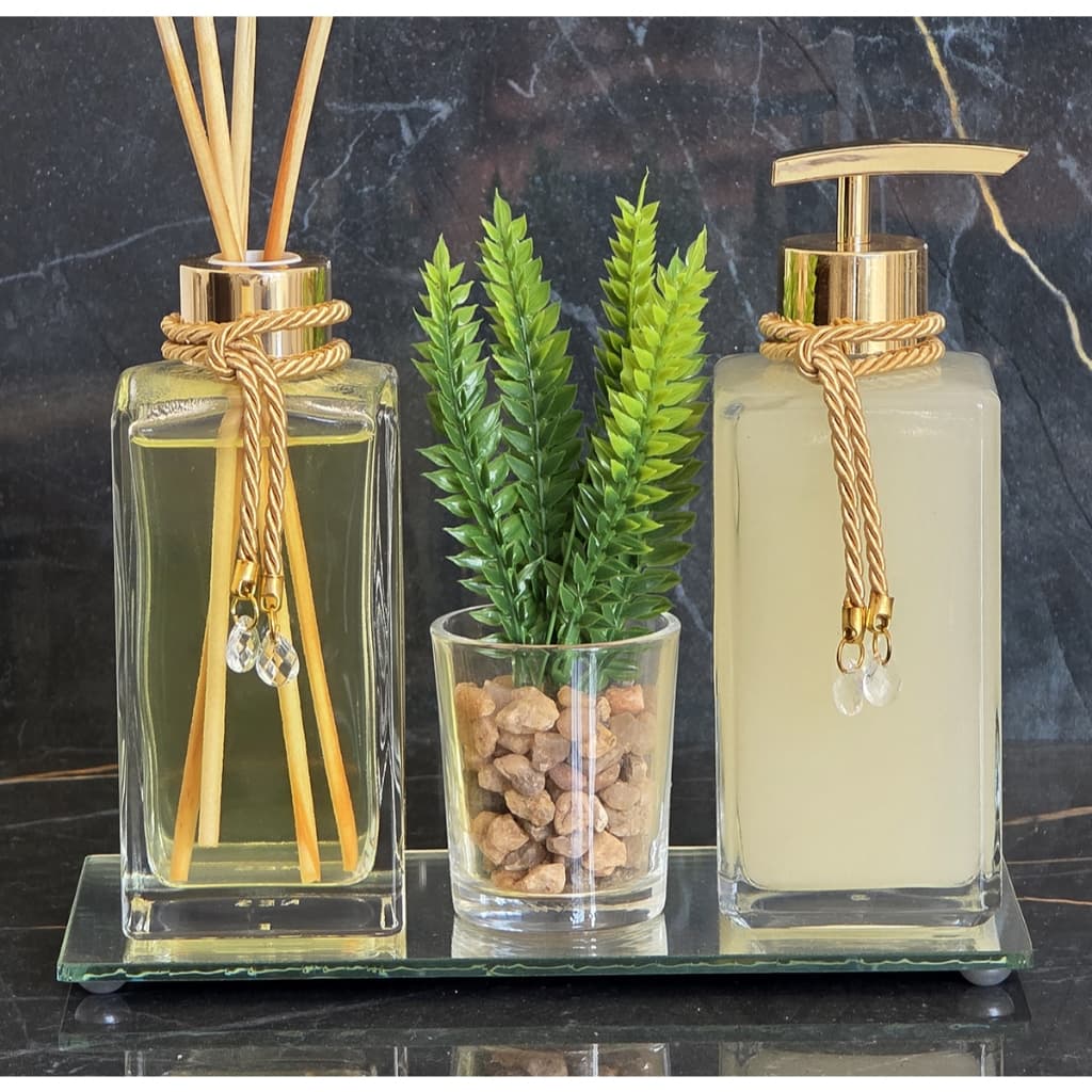 Kit Banheiro Lavabo Completo Com Essencia e Sabonete Liquido Presente Casamento Noivado Casa Nova