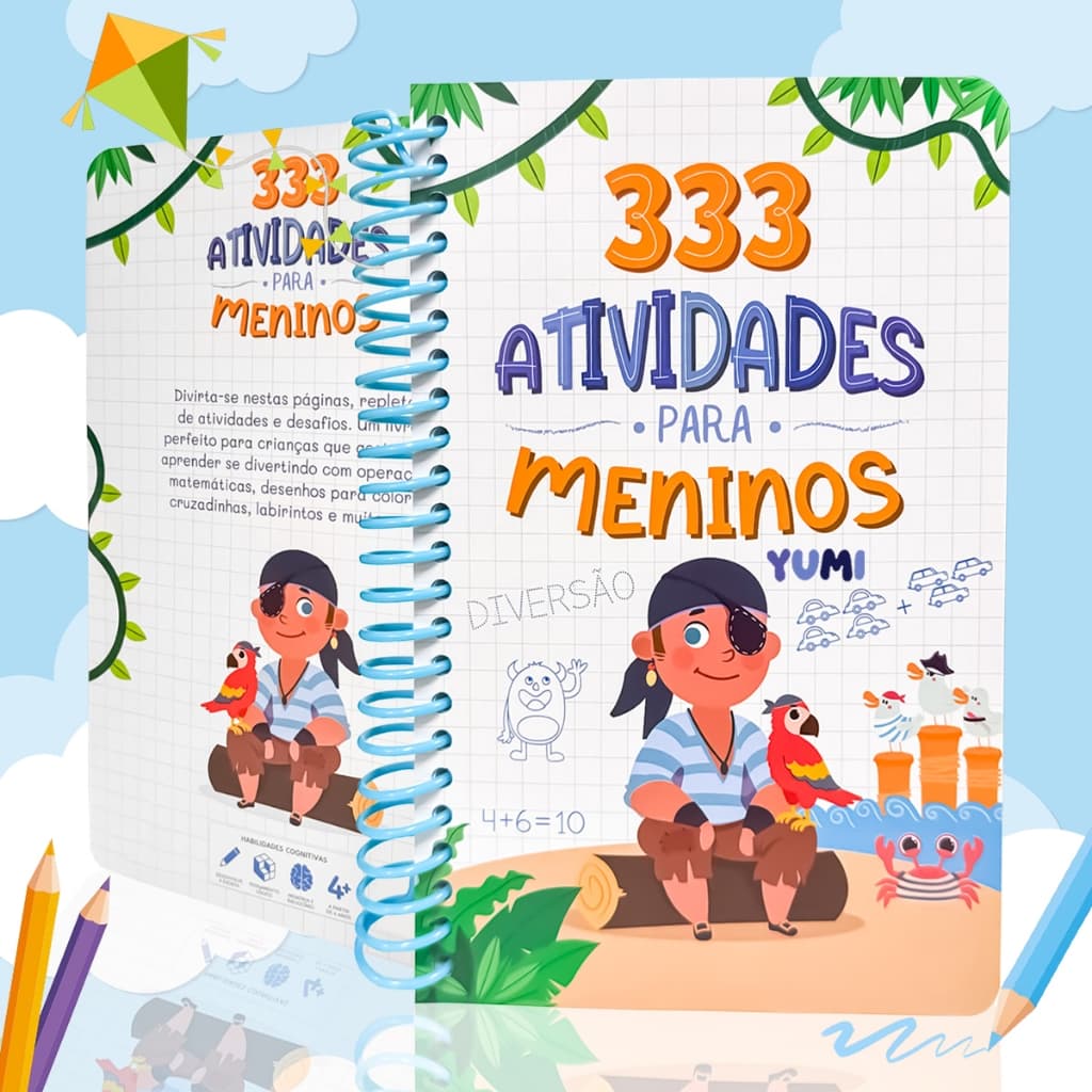 Livro Infantil 333 Desenhos Para Meninos Livro Educativo para Crianças Atividades E Desafios