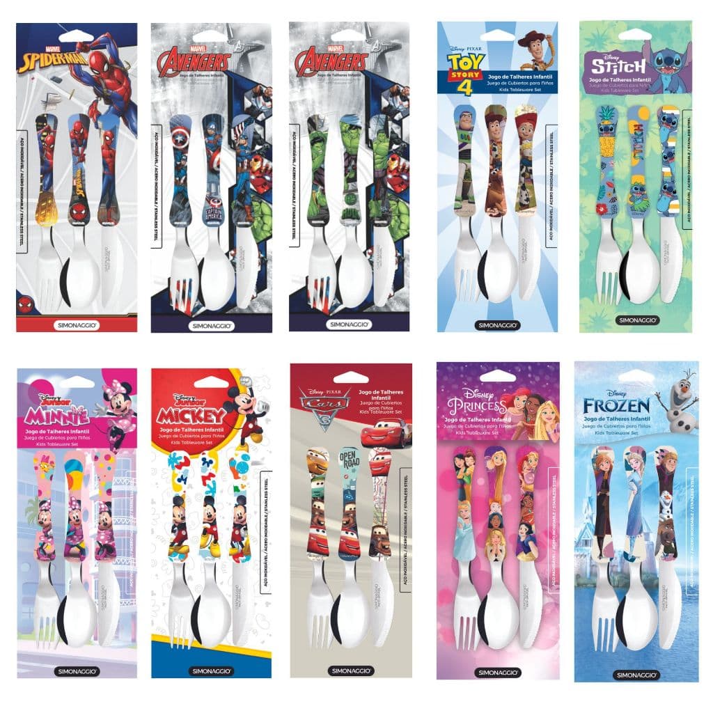 Kit Talher Infantil Inox Disney Personalizado Colher Garfo Minnie Mickey Frozen Princesas Carros