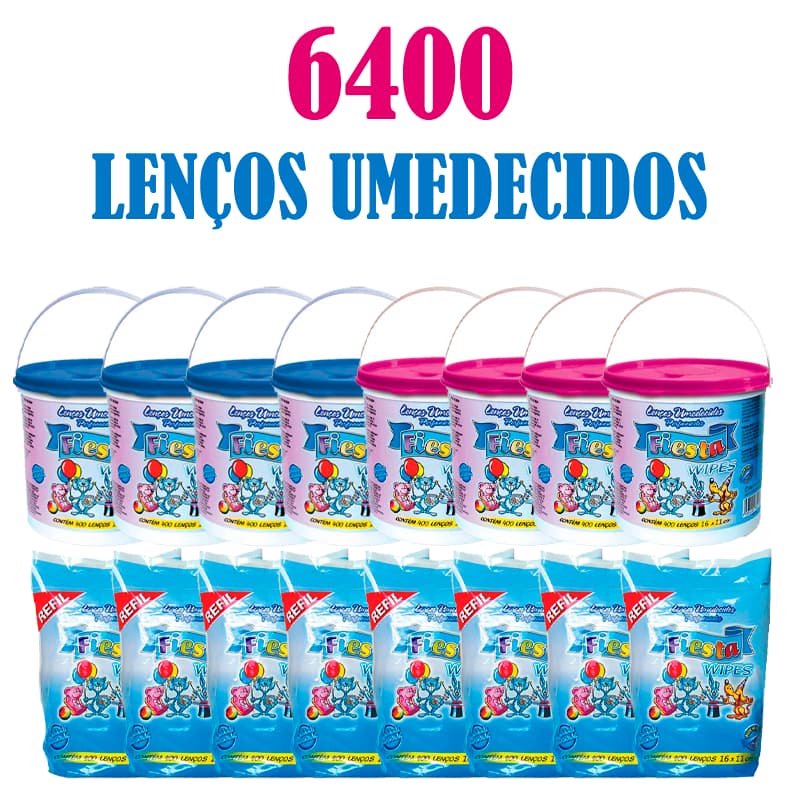 Kit 8 Baldes Lenços Umedecidos Fiesta + 8 Refil (6400 Lenços)