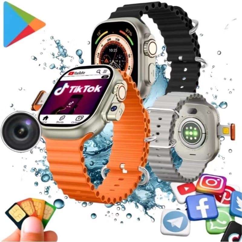 Smartwatch android 5G com 7 pulseiras 64GB chip e câmera frontal e traseira relógio inteligente lançamento26