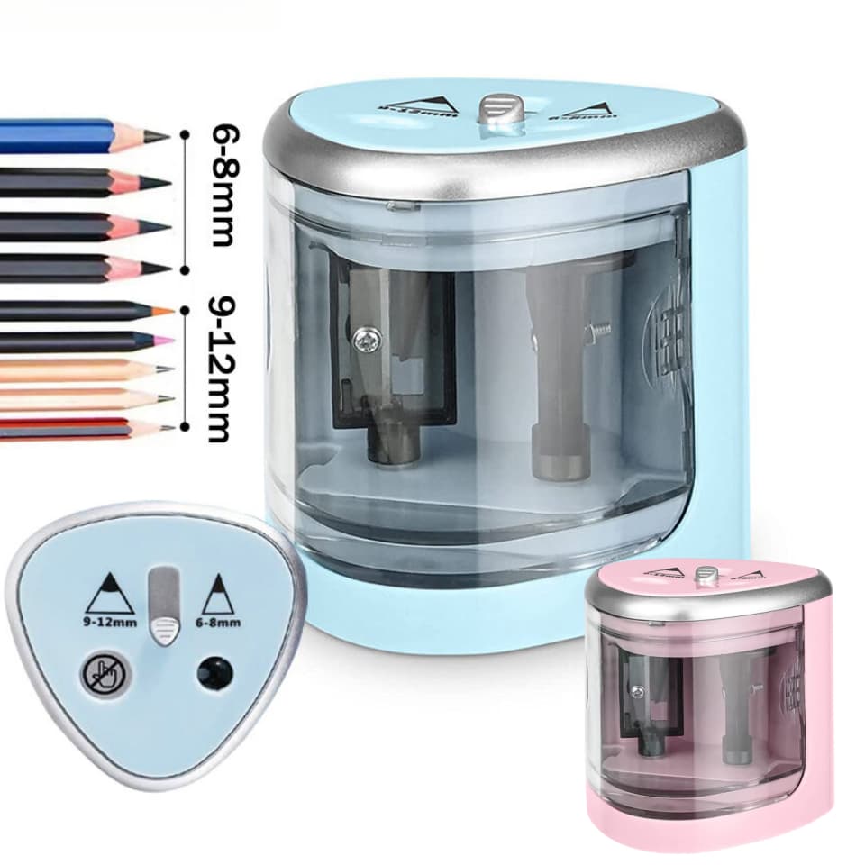 Apontador Elétrico Automático Multi-Funcional Operado Por Bateria Com 2 Furos (6-8Mm / 9-12mm)