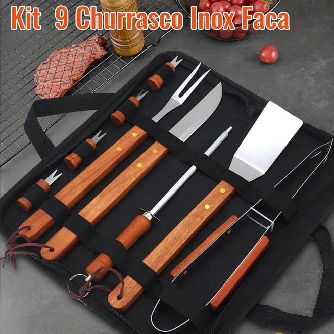 Kit Churrasco Completo com Jogo de Facas - Presente Criativo para Homem e Pai com Churrasqueira