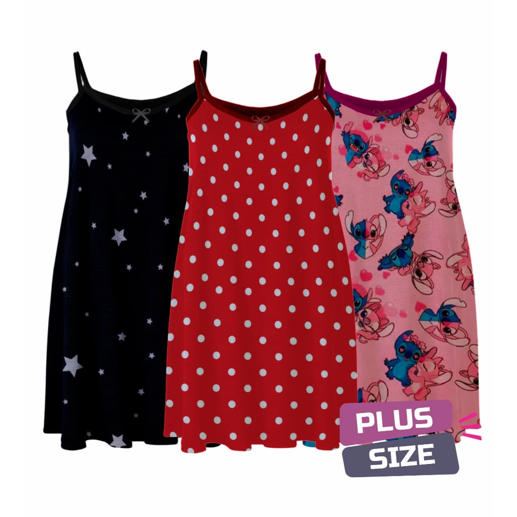 KIT Com 3 Camisola Plus Size de Microfibra com Alça  Reguladora  Traje para dormir Estampado