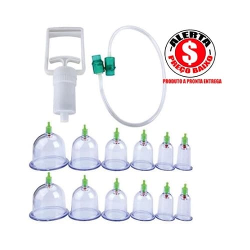 Kit 12 Ventosas + Bomba Ventosaterapia Massoterapia