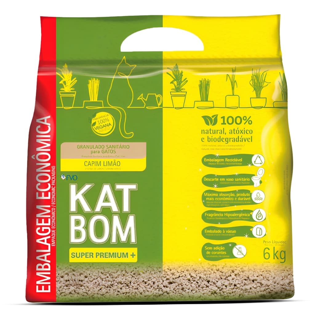 Areia Higiênica Katbom Para Gatos Granulado Capim Limão  6Kg