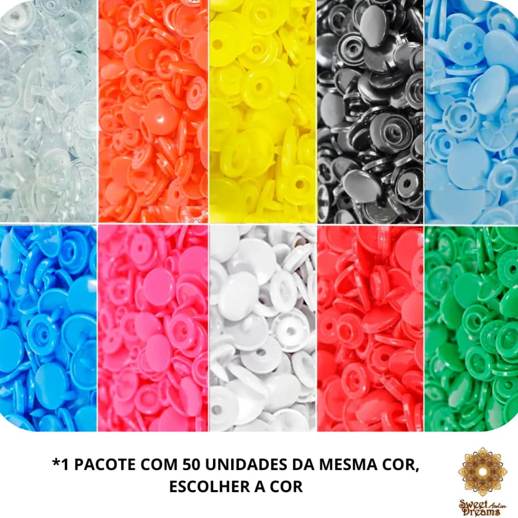 Botão de Pressão de Plástico Tic Tac Tamanho10 50 unidades