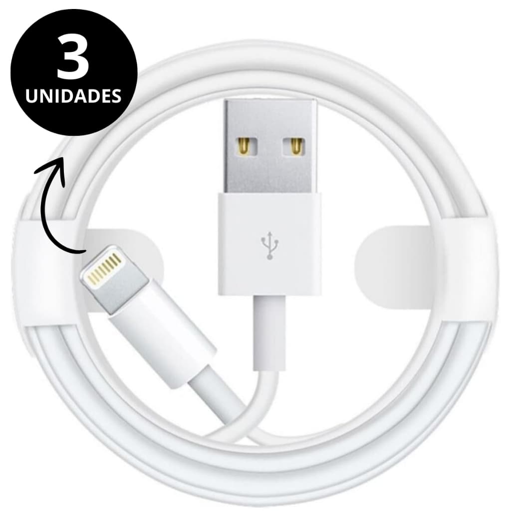 Kit 3 Cabos de Iphone Turbo Lightning USB 1 Metro Iphone 5 6 7 8 X XR XS 11 12 13 14