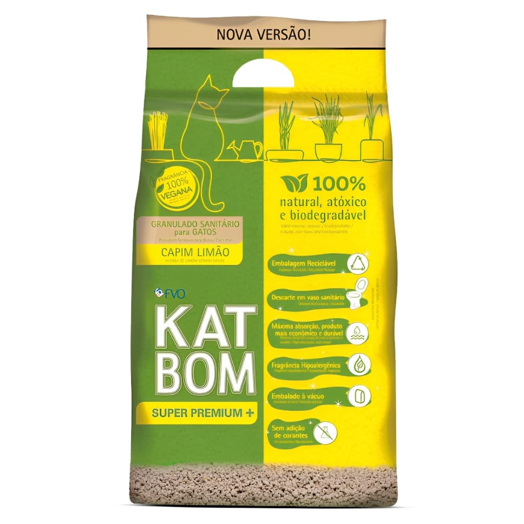 Areia Higiênica Katbom Para Gatos Granulado Capim Limão  3Kg