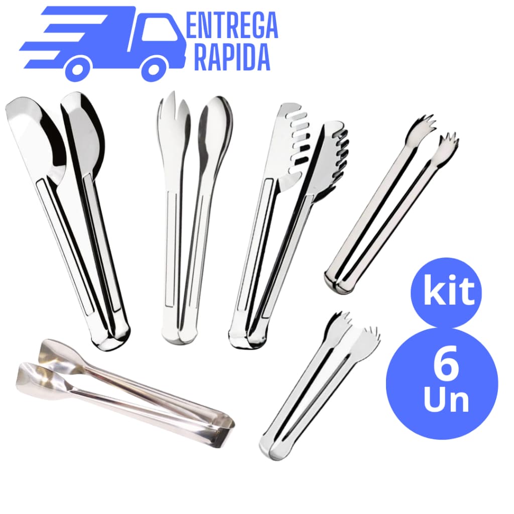 Kit 6 Pegador Aço Inox Pegadores Massa, Salada, Universal, Frios, Gelo e Carne Utensílios de Cozinha