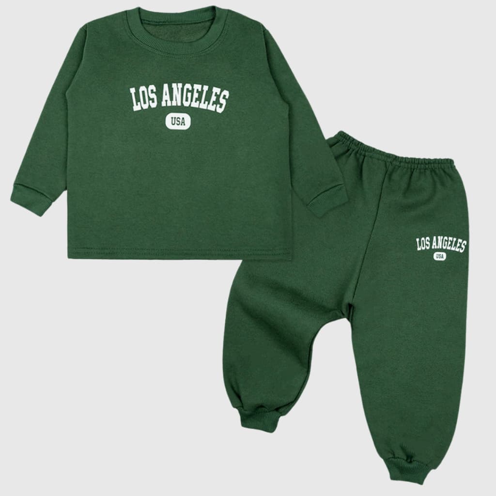 Conjunto Moletom Cores Minimalistas Los Angeles Flanelado Infantil Unissex 1 a 8 anos (Casaco+Calça)