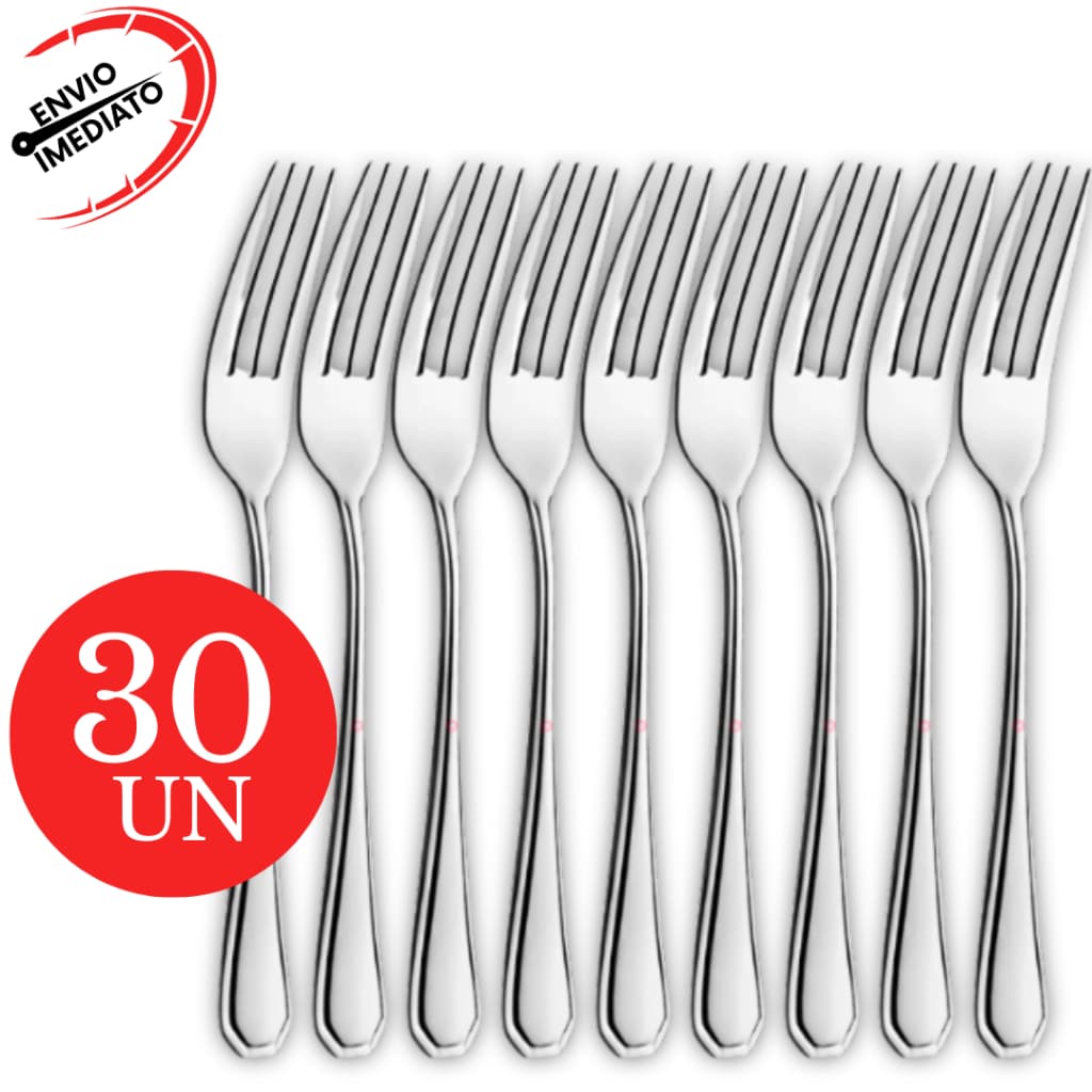 Kit 30 Peças Garfo de Mesa Elegante Aço Inox Restaurante Churrascaria Buffet Cozinha Resort