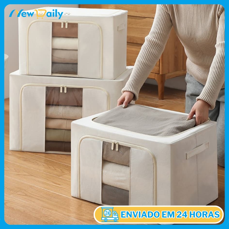 24L/66L/100L Caixa Organizadora Roupas Brinquedos Lençol Edredom Guarda Roupa Dobrável Visor Transparente OG-35-ND/36/37