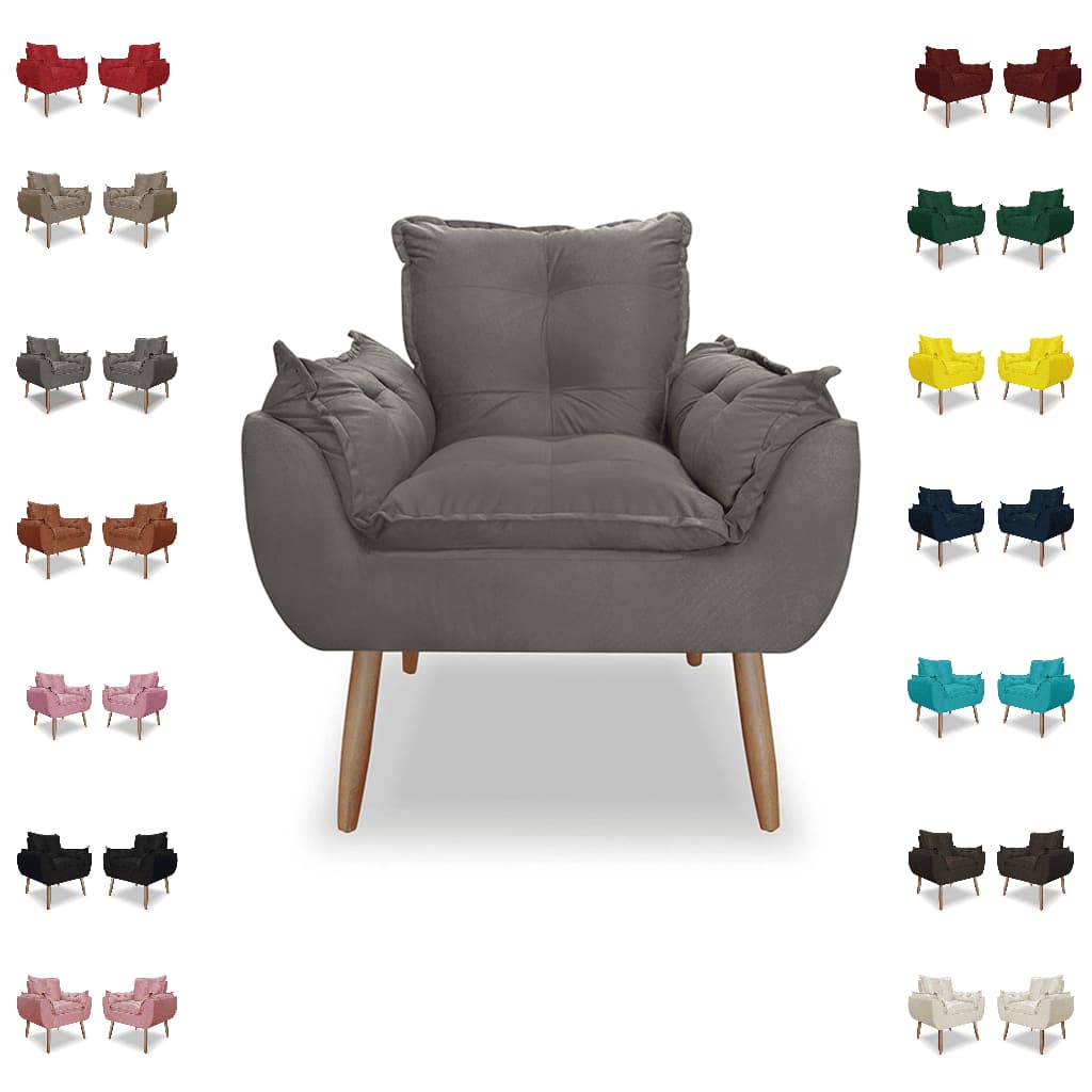 Poltrona Cadeira Decorativa Pés Palito Suede Premium - Trida Moveis