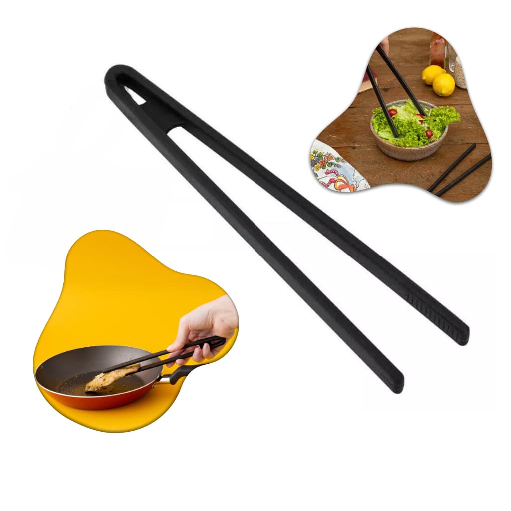 Pinça Pegador Multiuso De Silicone 22cm Preto Oikos Mozcada