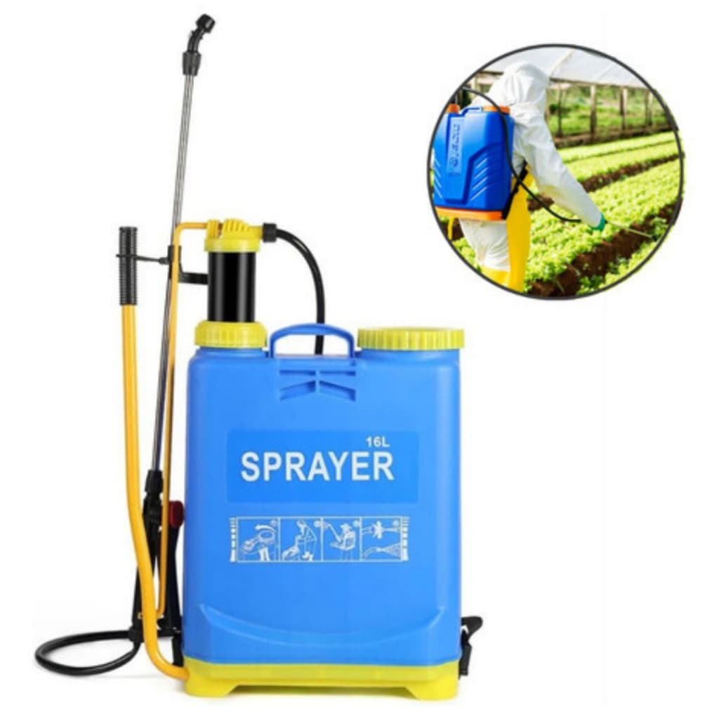 Pulverizador Manual Mochila Alavanca Alça Costal Borrifador Aplicador de Fluidos e Venenos Azul 16l