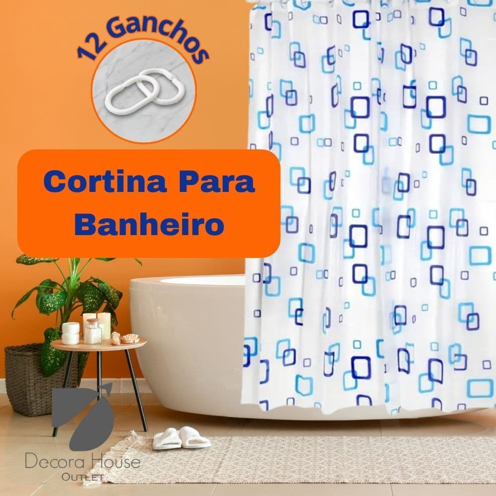 Cortina Para Banheiro Estampado 12 Ganchos Impermeável Multiuso Vinil