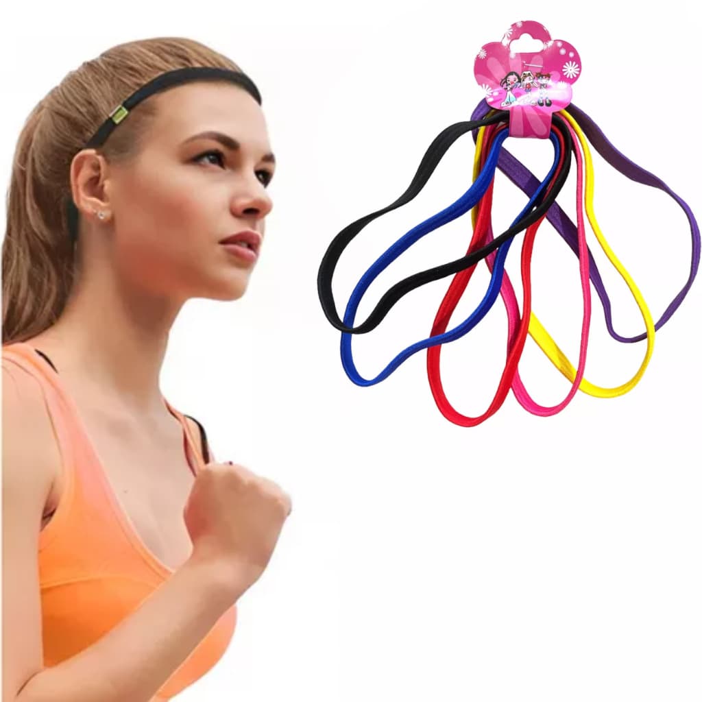 Kit 6 Faixas Para Cabelo Esportivo Colorido e Preto