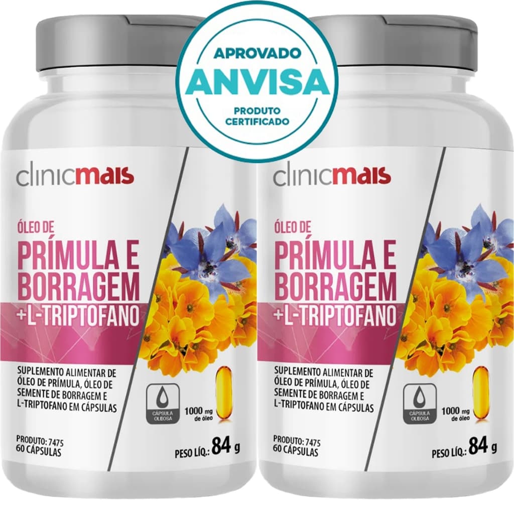 KIT 2x Óleo De Prímula + Óleo De Borragem + Triptofano - 60 Cápsulas 1000mg - Clinicmais