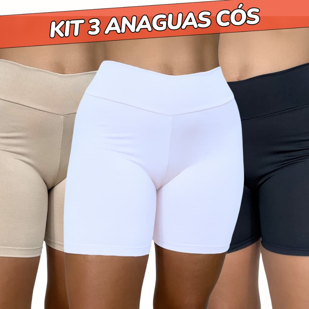 KIT 3 Short Cós Alta Qualidade Segunda Pele Bermuda Anágua Liso Feminina