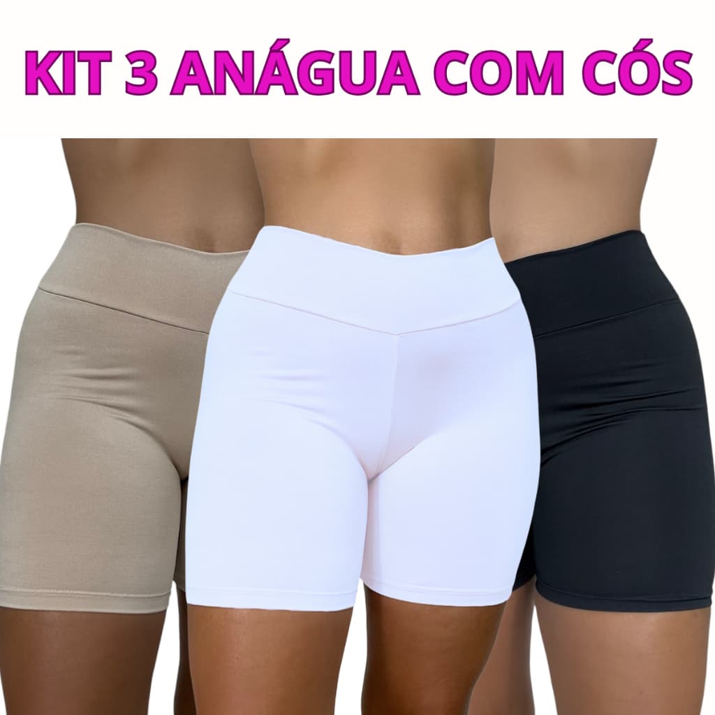 KIT 3 Short Anágua Com Cós Segunda Pele Feminino Comprido