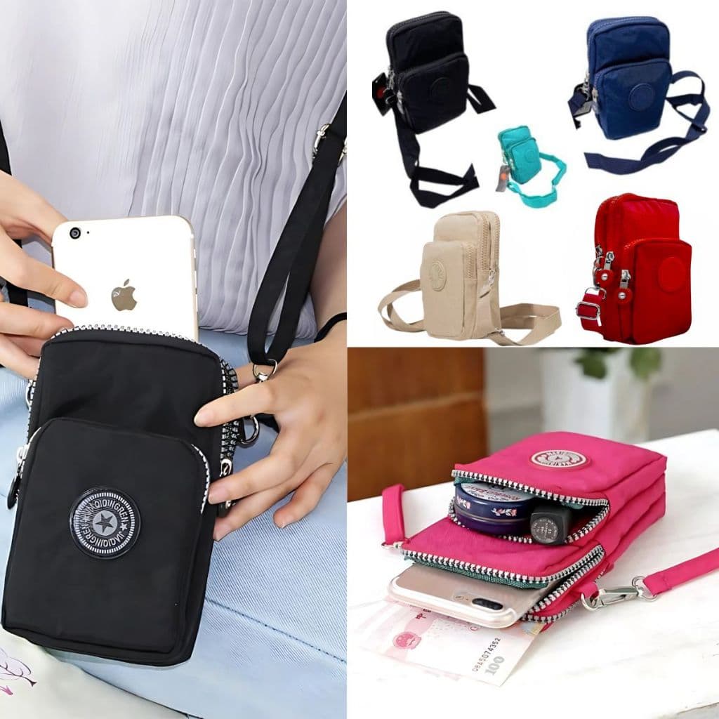 Bolsa Transversal feminina porta celular com 3 divisórias transversal  Mais 7 Cores Moda Atleta