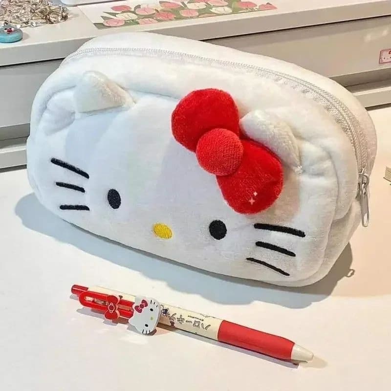 Necessaire Maquiagem Estojo por Lápis Escolar Pelúcia Hello Kitty Kawaii