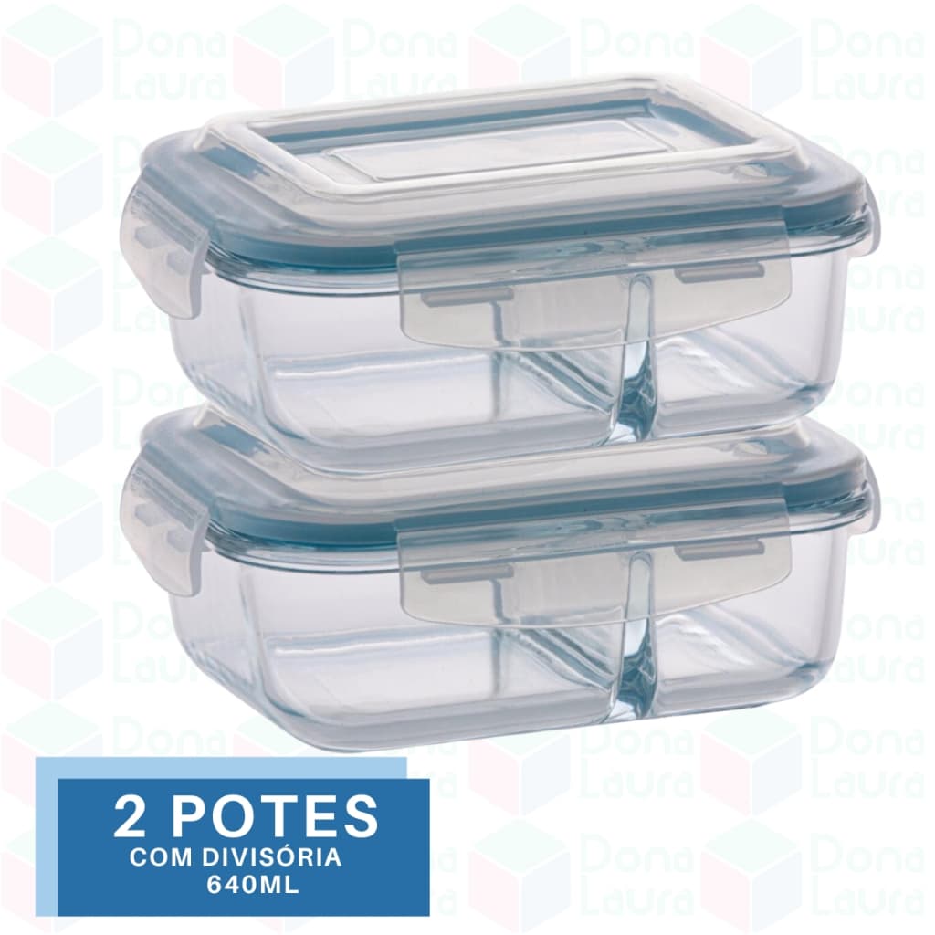 Jogo 2 Potes 640ml Divisória Hermético Marmita Microondas
