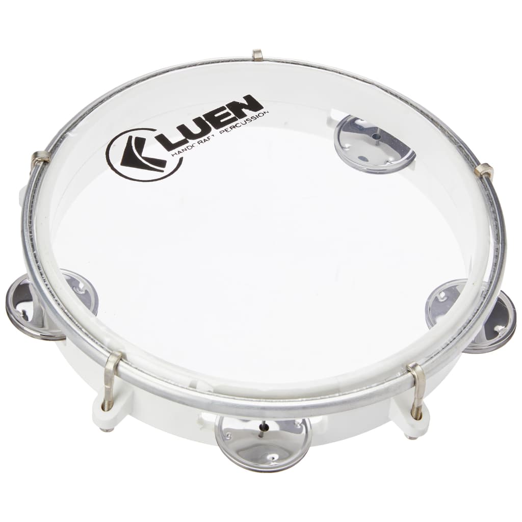 Pandeiro 8 Polegadas ABS Branco Pele Cristal 40084BR com Platinela Inox Infatil Luen