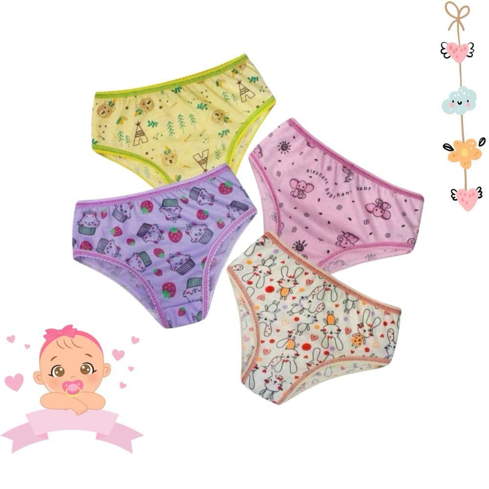 Kit 10 Calcinha Infantil Algodão 1 a 8 Anos