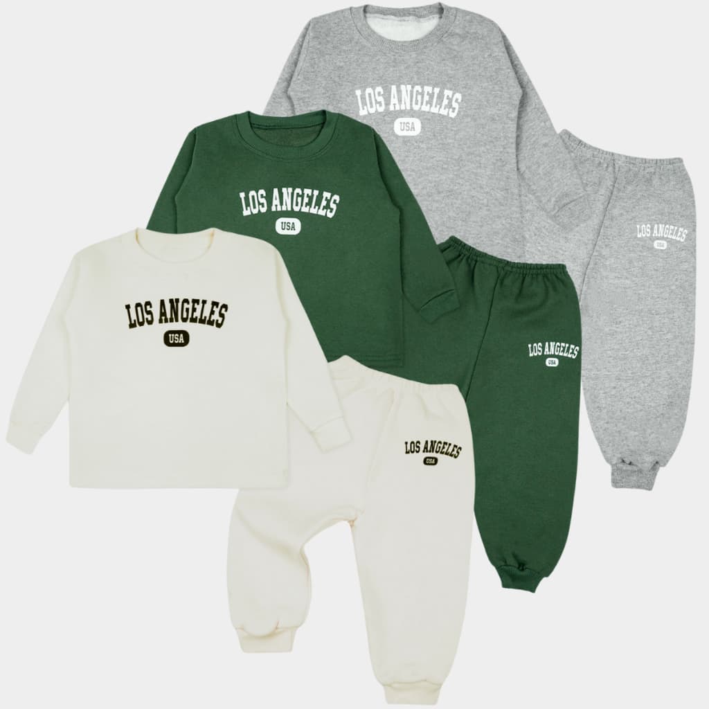 Kit 6 Peças Conjunto Minimalista Estampado Los Angeles Moletom Infantil Menina/Menino Inverno 1/8 a