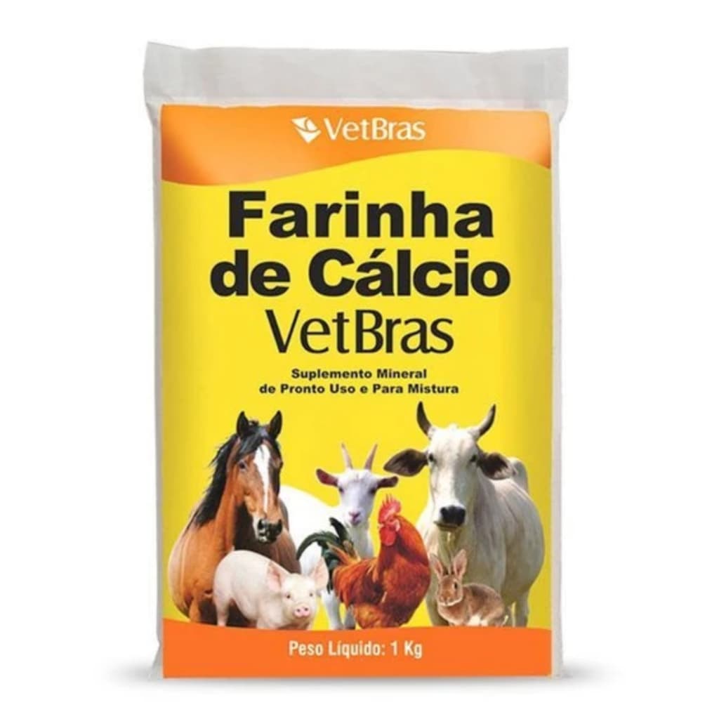 Farinha de Calcio 1Kg Suplemento Mineral para Aves Equinos Bovinos Suínos VETBRAS com fósforo coelho