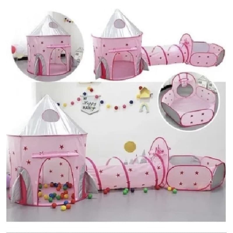 Barraca 3 em 1 Infantil Dobrável Piquenique das Princesas 3x1 Toca Tunel Promocao