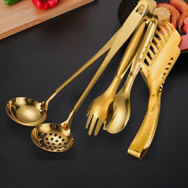 Talheres Kit 4 De Aço Inox Servindo Utensílios Dourado Conjunto Colher de Sopa Na Cozinha Talheres De Bom Gosto
