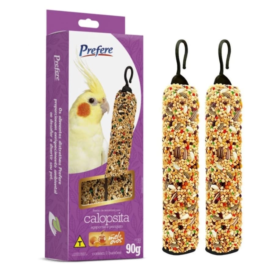 Bastão de Sementes 100g Para Calopsitas Agapornis e Periquitos com mel sabores Prefere